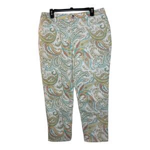 Chico's Girlfriend Slim Leg White Paisley Ankle Pants Size 2 (L/12)